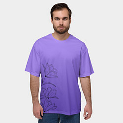 Футболка оверсайз мужская Красивый фиолетовый градиент с цветами, цвет: 3D-принт — фото 2