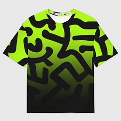 Мужская футболка оверсайз Черные узоры на кислотном фоне