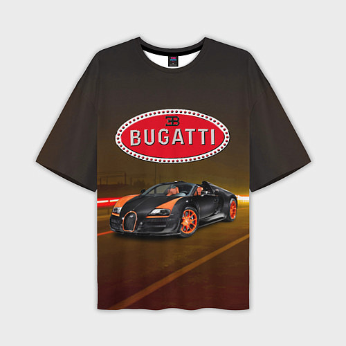 Мужская футболка оверсайз Bugatti на ночной дороге / 3D-принт – фото 1