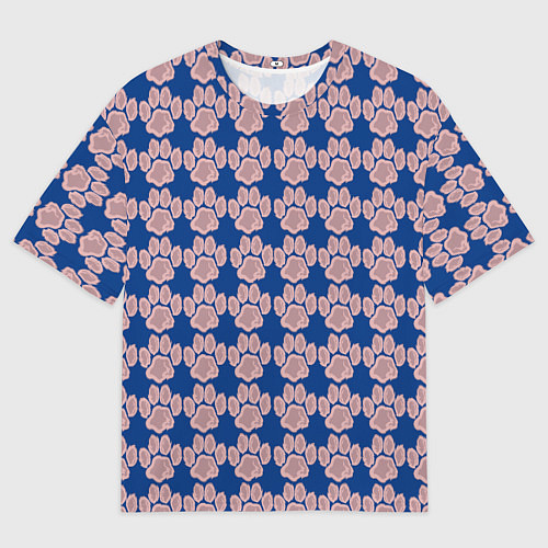 Мужская футболка оверсайз След собаки на синем фоне / 3D-принт – фото 1
