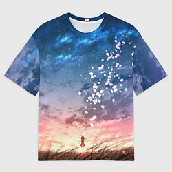 Мужская футболка оверсайз Листья сакуры в поле