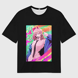 Футболка оверсайз мужская Человек-бензопила Пауэр на разноцветном фоне, цвет: 3D-принт