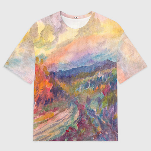 Мужская футболка оверсайз Осенний пейзаж акварель / 3D-принт – фото 1