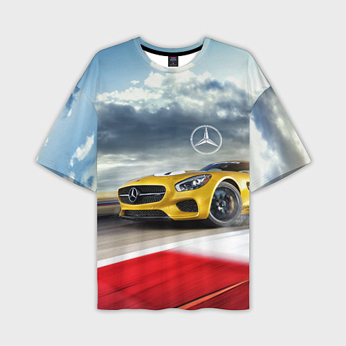 Мужская футболка оверсайз Mercedes AMG V8 Biturbo на трассе / 3D-принт – фото 1