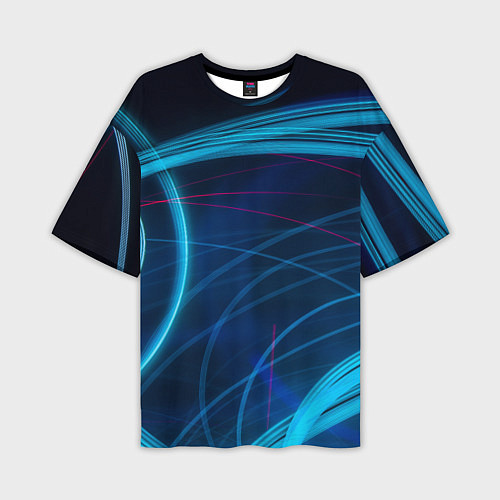 Мужская футболка оверсайз Синие абстрактные линии в темноте / 3D-принт – фото 1