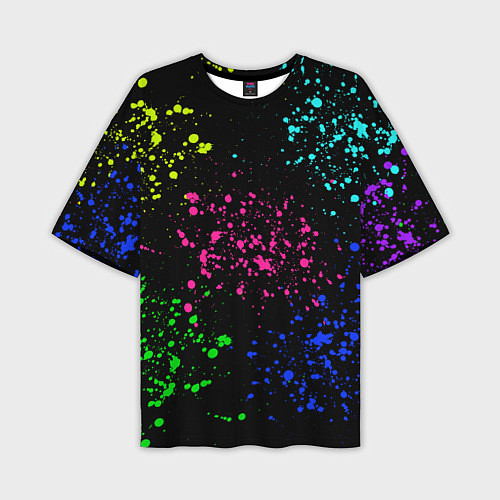 Мужская футболка оверсайз Брызги неоновых красок / 3D-принт – фото 1