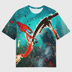 Мужская футболка оверсайз Голубой туман и брызки красок