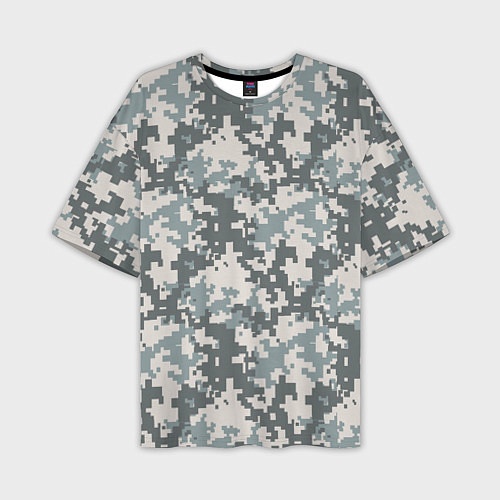 Мужская футболка оверсайз Камуфляж серый пиксель / 3D-принт – фото 1