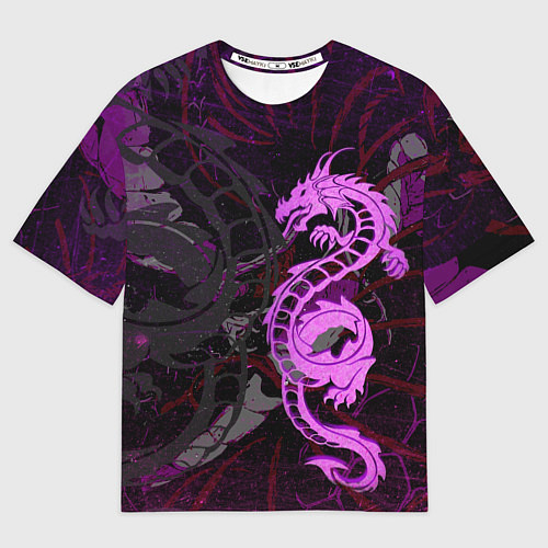 Мужская футболка оверсайз Неоновый дракон purple dragon / 3D-принт – фото 1