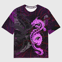 Мужская футболка оверсайз Неоновый дракон purple dragon
