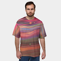 Футболка оверсайз мужская Розово-оранжевый абстрактный песок, цвет: 3D-принт — фото 2