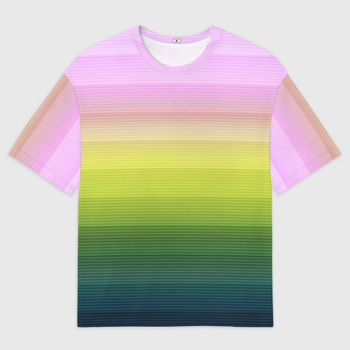 Мужская футболка оверсайз Яркий желтый зеленый розовый полосатый узор / 3D-принт – фото 1