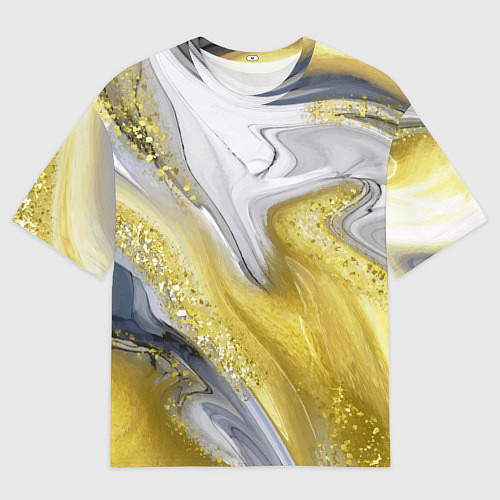 Мужская футболка оверсайз Благородный серо-золотой мрамор / 3D-принт – фото 1