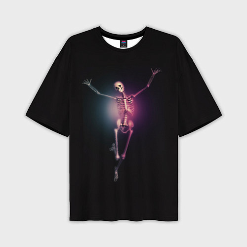 Мужская футболка оверсайз Скелет в неоновом свете / 3D-принт – фото 1