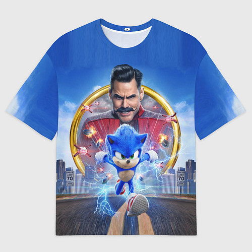Мужская футболка оверсайз Соник и доктор Эггман / 3D-принт – фото 1