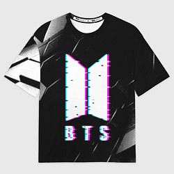 Футболка оверсайз мужская BTS - Неоновый логотип, цвет: 3D-принт