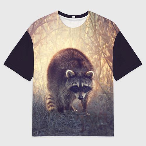 Мужская футболка оверсайз Любопытный енот / 3D-принт – фото 1