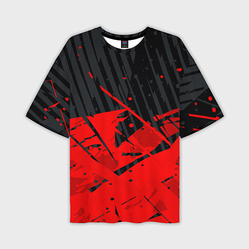 Мужская футболка оверсайз Красные брызги на черном фоне / 3D-принт – фото 1