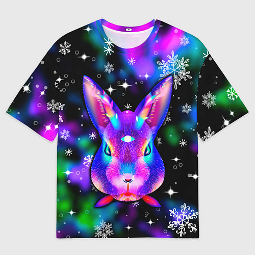 Мужская футболка оверсайз Неоновый кролик / 3D-принт – фото 1
