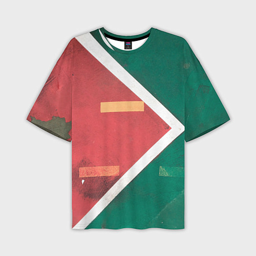 Мужская футболка оверсайз Абстрактная красная и зелёная поверхность с линиям / 3D-принт – фото 1