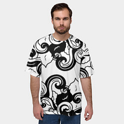 Футболка оверсайз мужская Черные волнистые узоры на белом, цвет: 3D-принт — фото 2