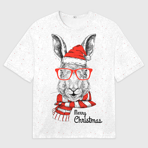 Мужская футболка оверсайз Santa Rabbit Merry Christmas! / 3D-принт – фото 1