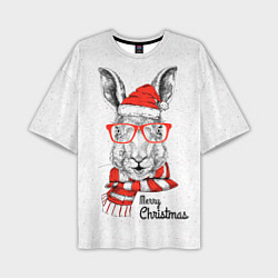 Мужская футболка оверсайз Santa Rabbit Merry Christmas!