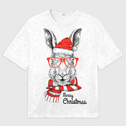 Мужская футболка оверсайз Santa Rabbit Merry Christmas!