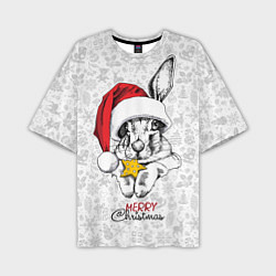Мужская футболка оверсайз Rabbit with cookies, merry Christmas