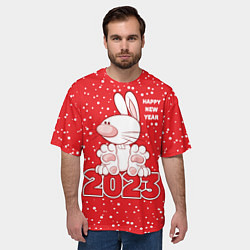 Футболка оверсайз мужская Happy new year, 2023 год кролика, цвет: 3D-принт — фото 2