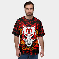 Футболка оверсайз мужская Кицунэ японская лиса, цвет: 3D-принт — фото 2