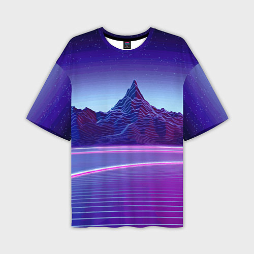 Мужская футболка оверсайз Neon mountains - Vaporwave / 3D-принт – фото 1