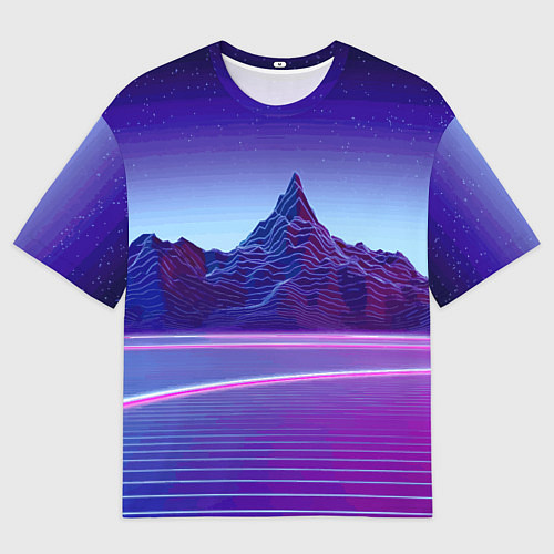 Мужская футболка оверсайз Neon mountains - Vaporwave / 3D-принт – фото 1