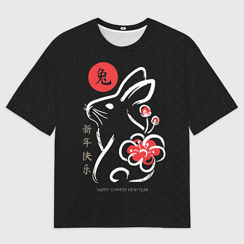 Мужская футболка оверсайз Rabbit with flower, chinese new year / 3D-принт – фото 1