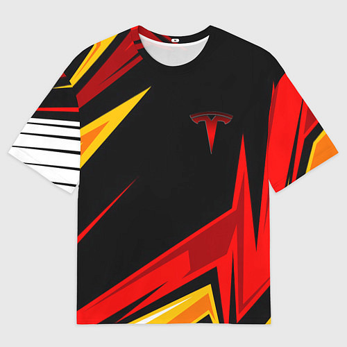 Мужская футболка оверсайз Тесла - Оранжевая спортивная / 3D-принт – фото 1