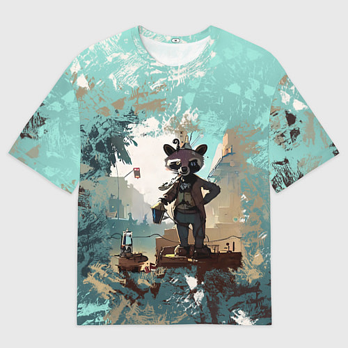 Мужская футболка оверсайз Енот в стиле стимпанк / 3D-принт – фото 1