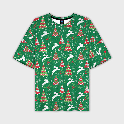 Мужская футболка оверсайз Рождественские кролики / 3D-принт – фото 1