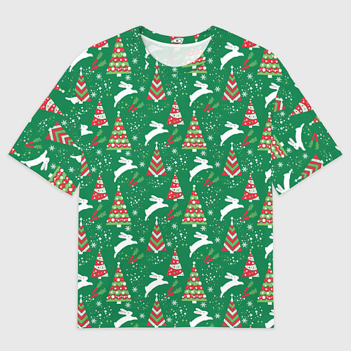 Мужская футболка оверсайз Рождественские кролики / 3D-принт – фото 1