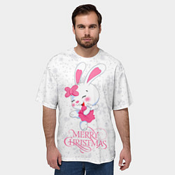 Футболка оверсайз мужская Merry Christmas, cute bunny, цвет: 3D-принт — фото 2