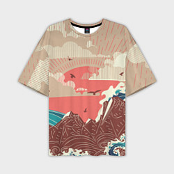 Мужская футболка оверсайз Большие океанские волны и скалистый остров на зака