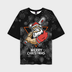 Мужская футболка оверсайз Merry Christmas! Cool Santa with a baseball bat
