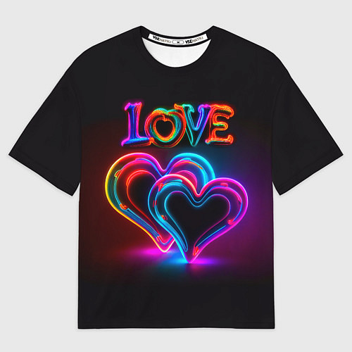 Мужская футболка оверсайз Love - неоновые сердца / 3D-принт – фото 1