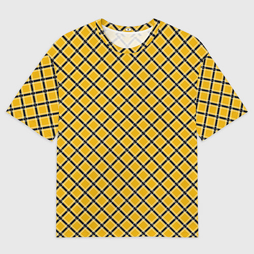 Мужская футболка оверсайз Черно-желтый клетчатый узор / 3D-принт – фото 1