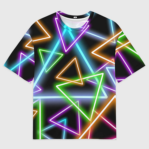 Мужская футболка оверсайз Неоновые треугольники - текстура / 3D-принт – фото 1