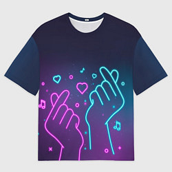 Мужская футболка оверсайз Корейский символ любви - Неон