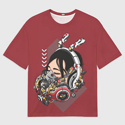 Мужская футболка оверсайз Голова кибер-девушки в маске