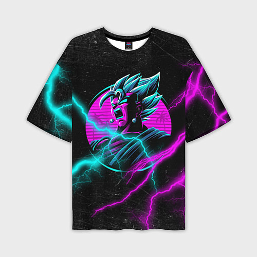 Мужская футболка оверсайз Неоновый Гоку Блек молния lightning / 3D-принт – фото 1