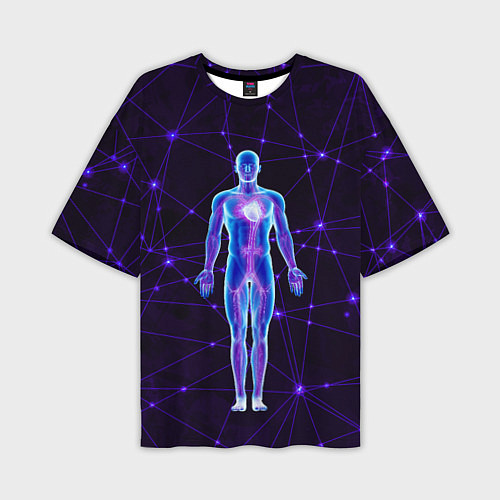 Мужская футболка оверсайз Неоновый человек в нейросети / 3D-принт – фото 1