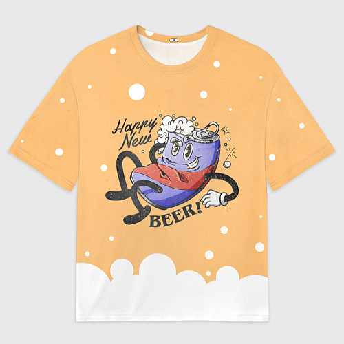 Мужская футболка оверсайз Happy new beer 2023 / 3D-принт – фото 1