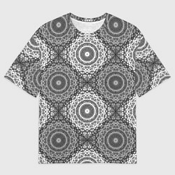 Футболка оверсайз мужская Ажурный кружевной узор пэчворк Черно-белые квадрат, цвет: 3D-принт